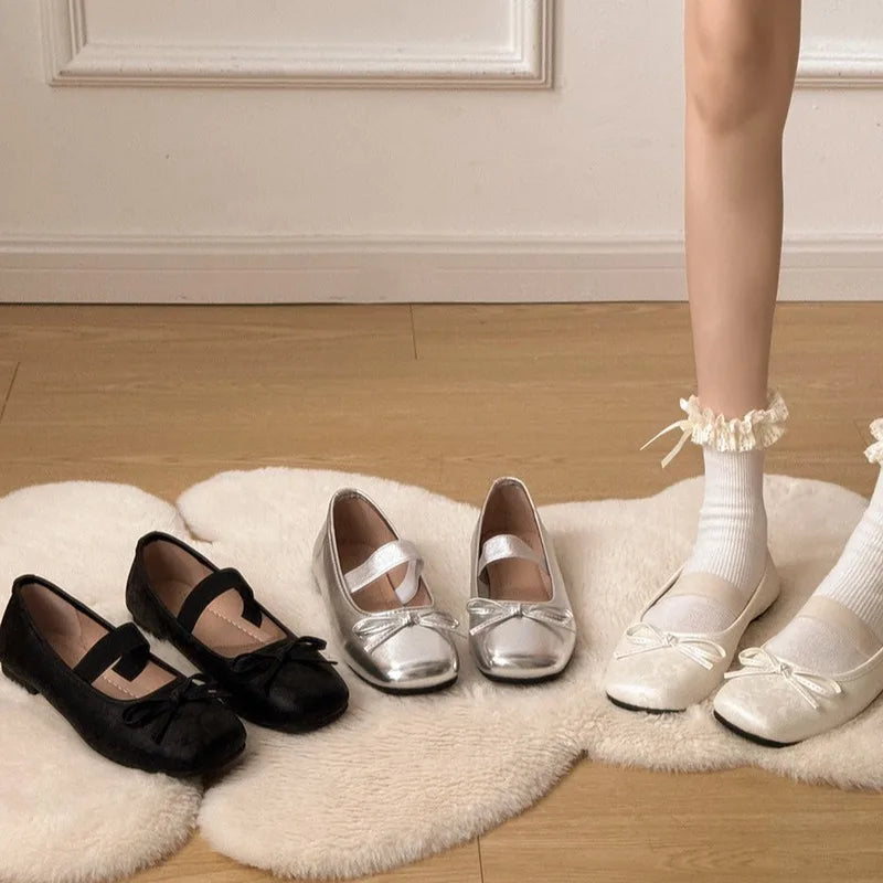 Ballerina Shoes Comfort Non-slip Loafers Leather Flats Elegant Bowknot Mary Janes Shoes