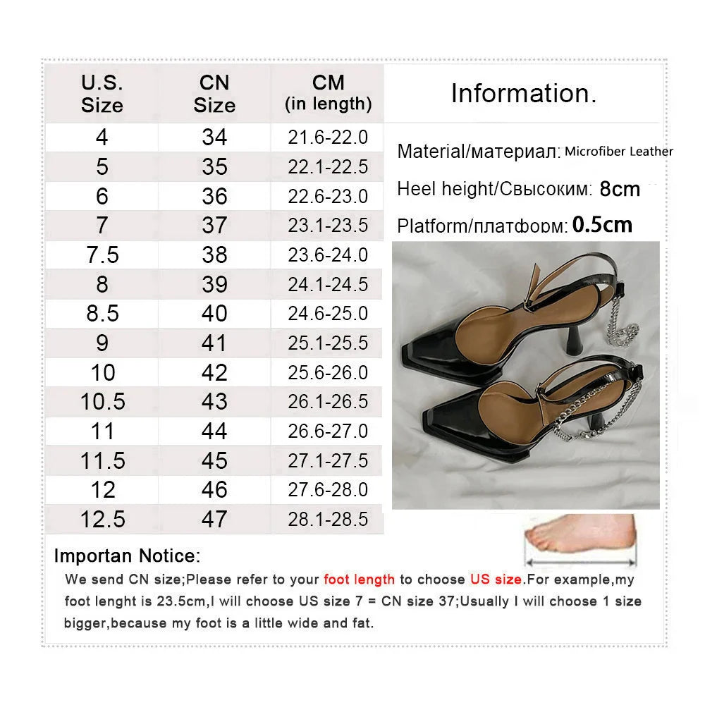 Buckle Pointed Toe Sandals Metal Chain Sandalias Stiletto High Heels Party zapatos de mujer