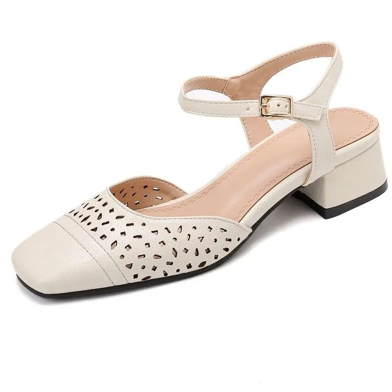 Vintage Square Toe Thick Heels 3.5cm Buckle Strap Breathable Small Size 31 32 33 Sweet Daily Shoes