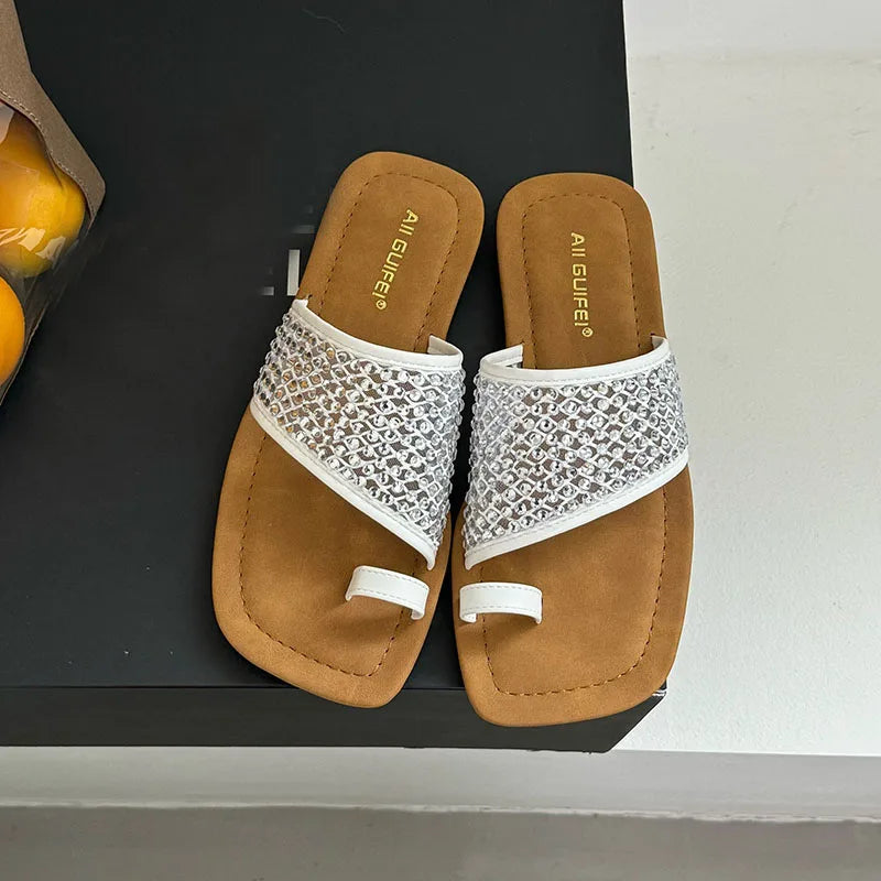 Rhinestones Flats Slippers Shoes Beach Flip flops Slides Flats Sandals Shoes
