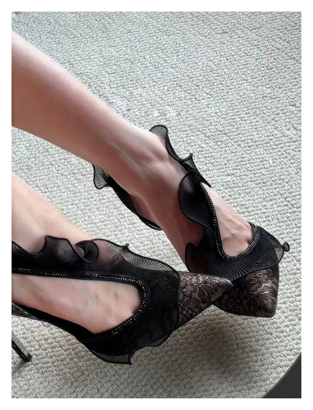 and pointed fish mouth rhinestone lace-trimmed hollow single shoes high-heeled banquet dress sandals