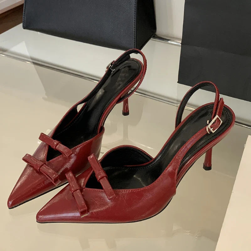 Butterfly-knot Buckle Strap Pointed Toe Thin High Heels Party Wedding Shoes