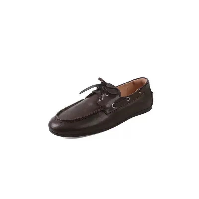 Leather Flats Shoes Loafers Round toe Vintage Suede Leather Casual British Style Flat Single Shoes