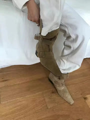 Genuine Leather Butterfly Knot Wrapped Strap Short Ankle Boots Polished Color Distressed Flat Bottomed Bare Shoes