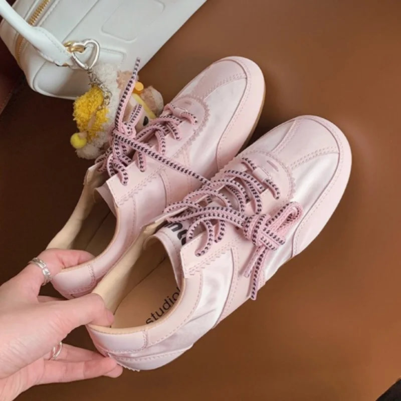 Casual Shoes Lace Up Round Toe Low Heels Sneakers Outside Comfy Flat Sneakers Mujer
