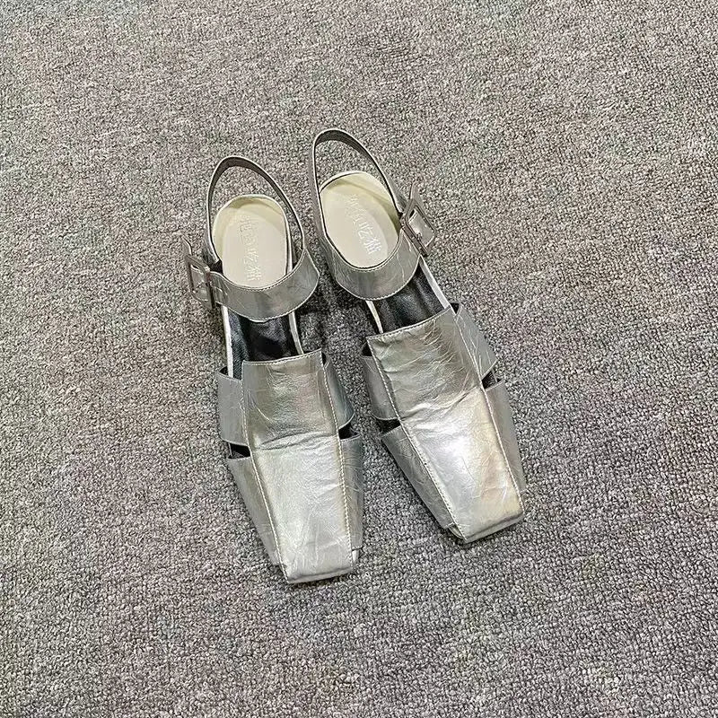 High-end Shoes High-heeled Characteristic Casual Single Shoes Thick-heeled PU Medium-heeled Shoes 2024