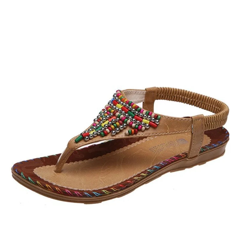 Bohemia Style Flat Heels Sandals Clip Toe Gladiator Sandals Woman Plus Size 43 Rome Beach Shoes Flip-Flops