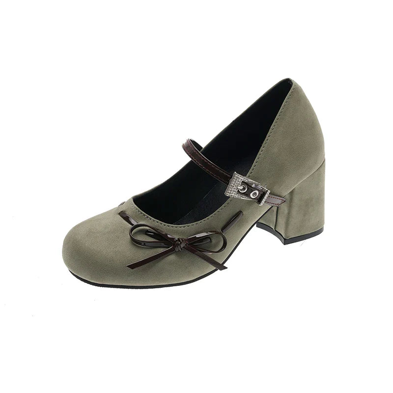 Thick Heel Mary Jane Shoes Rhinestone Buckle Strap Shoes Outdoor Elegant Dress Pumps