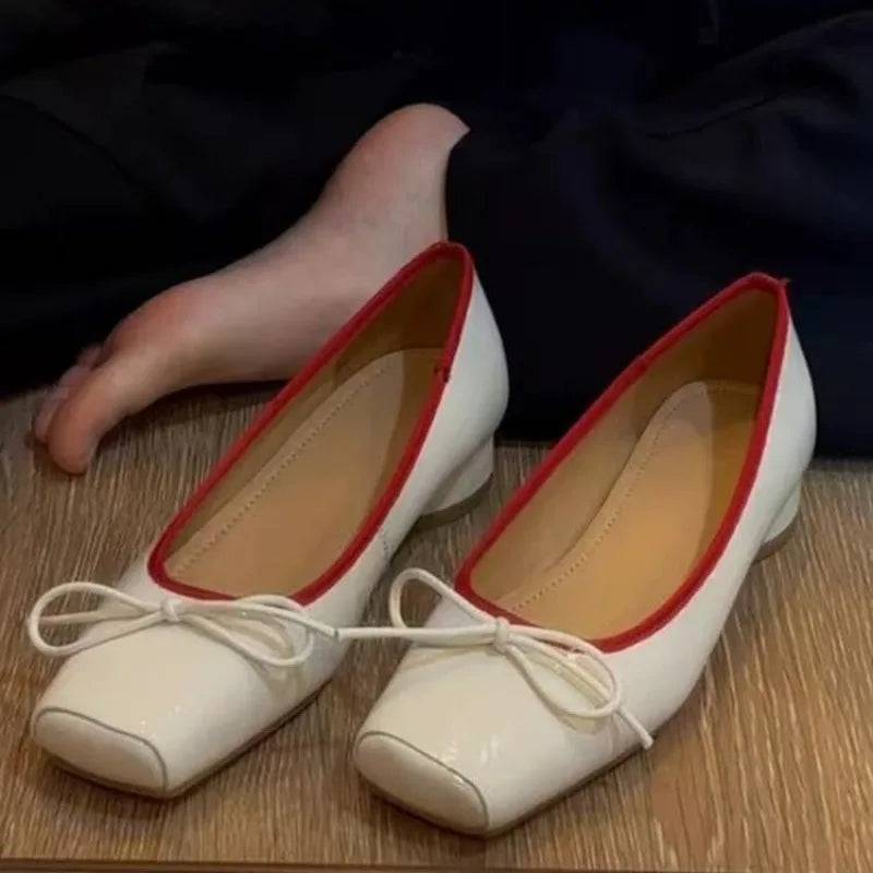 Patent Leather Mary Jane Shoes Shallow Shoes Bow Low Heel Elegant High Heels Zapatos De Mujer