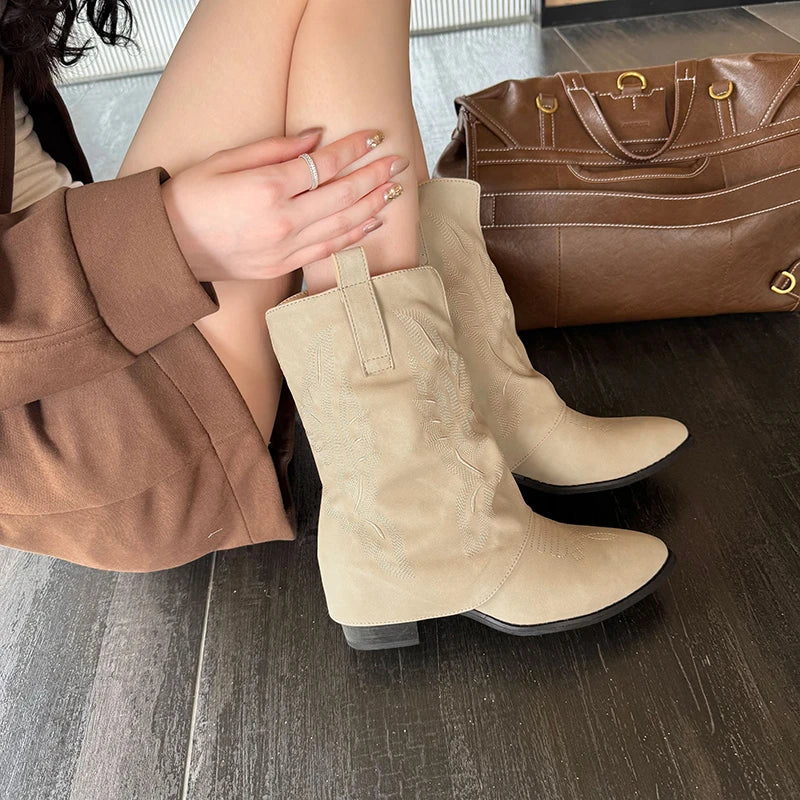 Pointed Toe Ankle Boots High Heels Shoes Brand Chelsea Boots Chunky Leather Shoes Mujer Botas