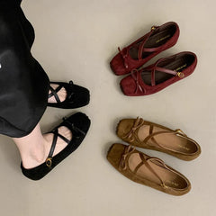 Bow Mary Jane Shoes Flats Ballet Shoes Casual Square Toe Sandals Trend Running Hiking Shoes Dress Sandalias