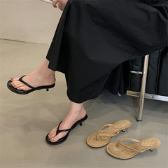 Thin Low Heels Slippers Round Clip Toe Beach Casual Sandals Flip Flops Shoes Zapatos De Mujer