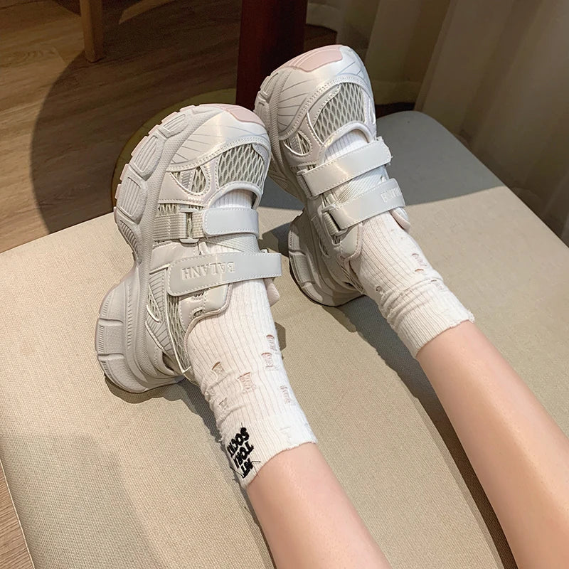 Sandals Thick Bottom Hollow Head Patch Color Sports Shoes Casual Increase Breathable Non-slip Shoes