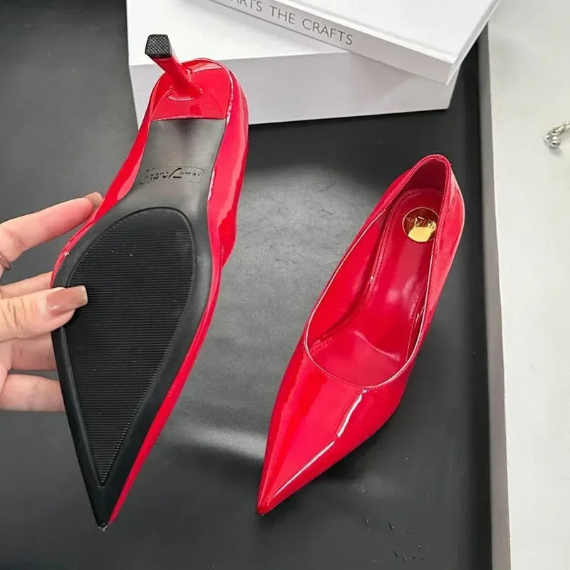 Patent Leather Pointed Toe Thin High Heels Elegant Party Shoes