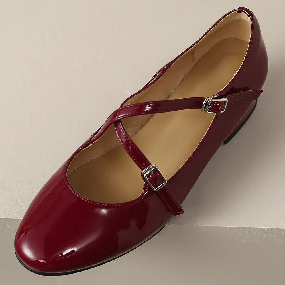 genuine leather double metal belt cross strap slip-on flats daily single shoes soft comfortable casual daily shoe