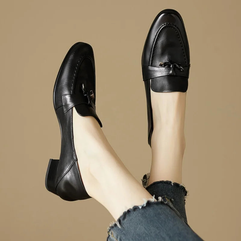 Classicial British Style Loafers Trendy Casual Office Work Shoes Retro Solid Color Soft Soled Lady Pumps