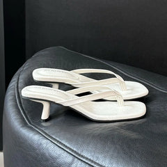 Square Toe 4CM Heels Slippers Slides Sandals Casual Flip flops Thin Heel Slippers