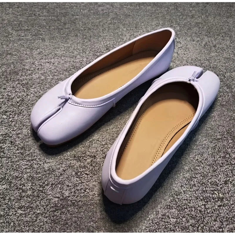 Split Toe Ballet Flats Tabi Shoes Casual Slip-on Loafers Pleated Leather Espadrilles Zapatillas Mujer