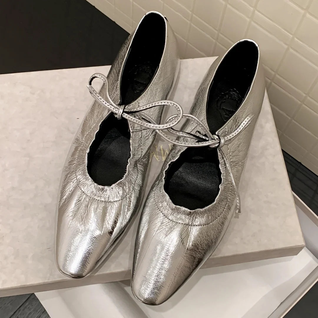 genuine leather pleated lace-up ballet flats round toe high quality soft comfortable ballerinas shoes