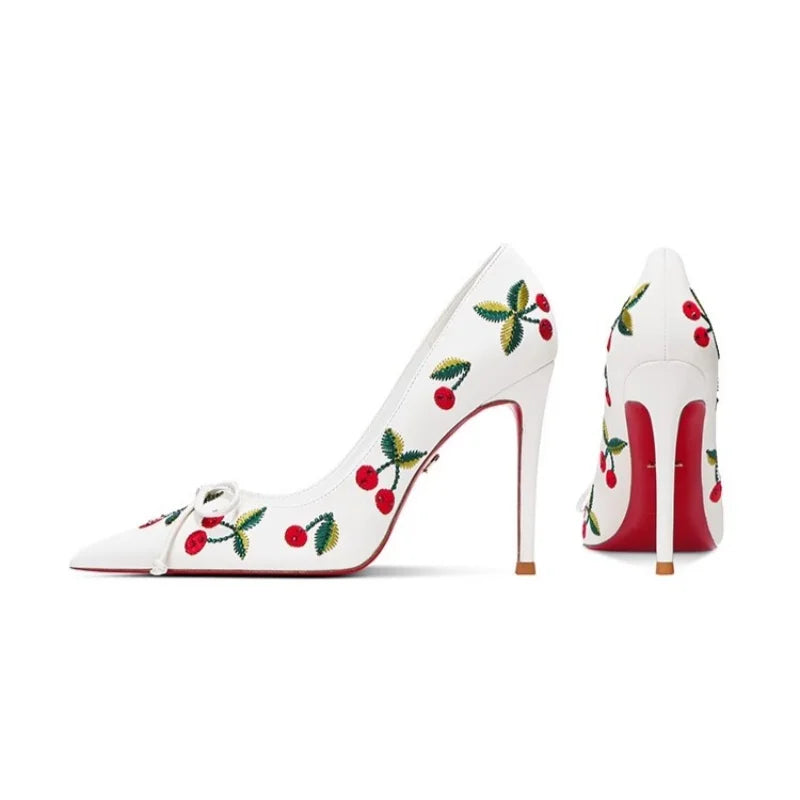 and pointed shallow embroidered butterfly wedding shoes thin high-heeled banquet dress small size shoe