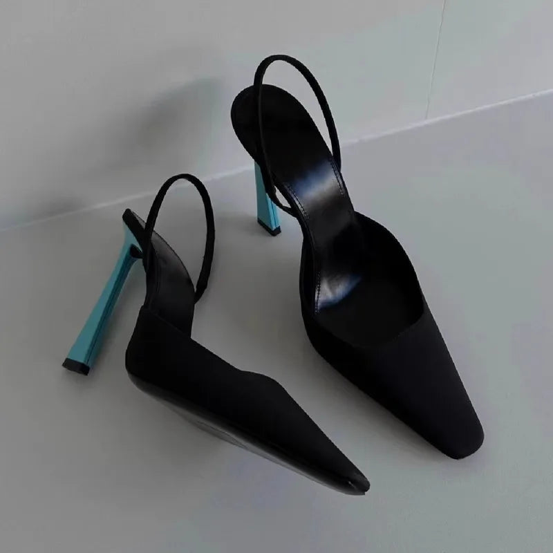 and pointed small square head back trip with silk single shoes thin high-heeled banquet dress sandals