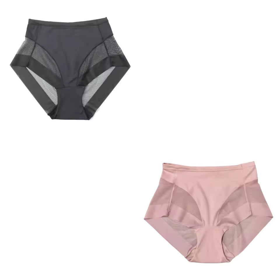 2Pcs Set Seamless Panties High Rise Tummy Control Briefs Underwear