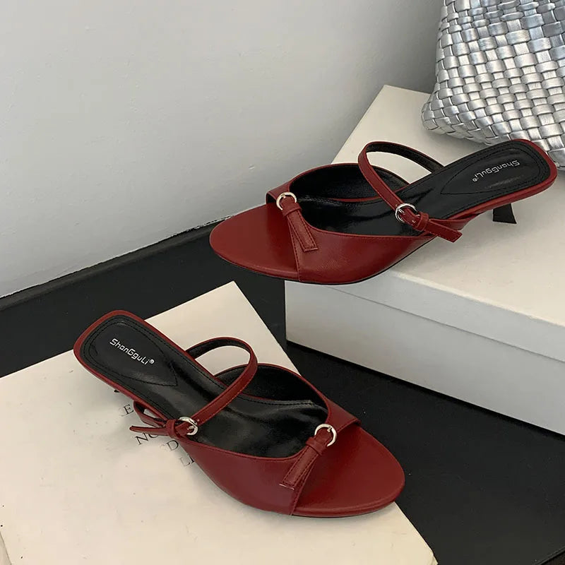 Shallow Elegant Low Heel Pumps Shoes Casual Slides Footwear Slip On Heeled Sandals Shoes
