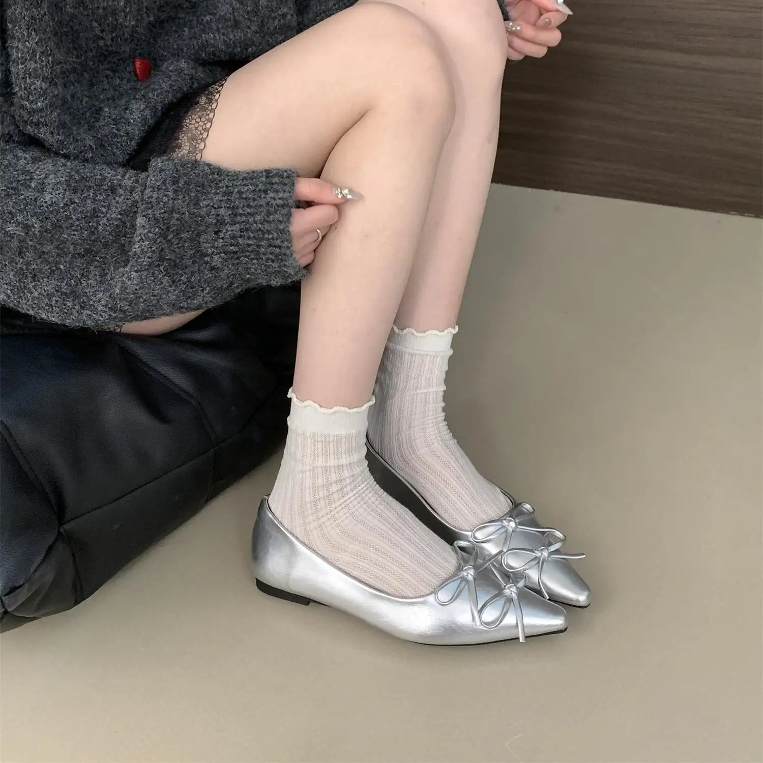 Shoes Bow-Knot Casual Sneakers All-Match Flats Shallow Mouth Pointed Toe Fall Boat Butterfly Comfortable Ret