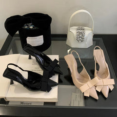 Butterfly-knot Pointed Toe High Heels Elegant Party Brand Design Slingbacks Sandals
