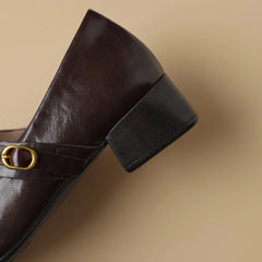 genuine leather square toe Slip-on Mary Jane pumps 4cm thick low heel elegant daily dress heeled shoes