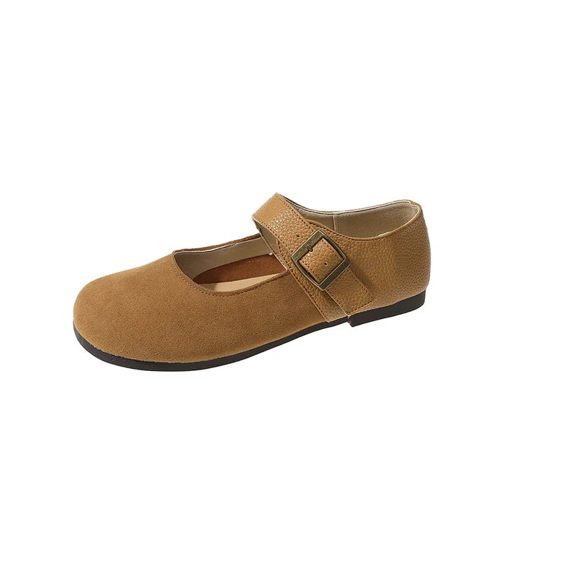 Leather Buckle Low Heel Mary Jane Shoes Soft Sole Casual Flat Shoes
