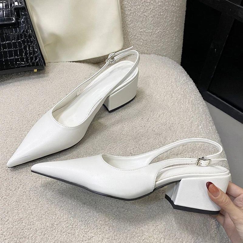 Pumps Pointed Toe Square Heels Elegant Mule Shoes Zapatos De Mujer