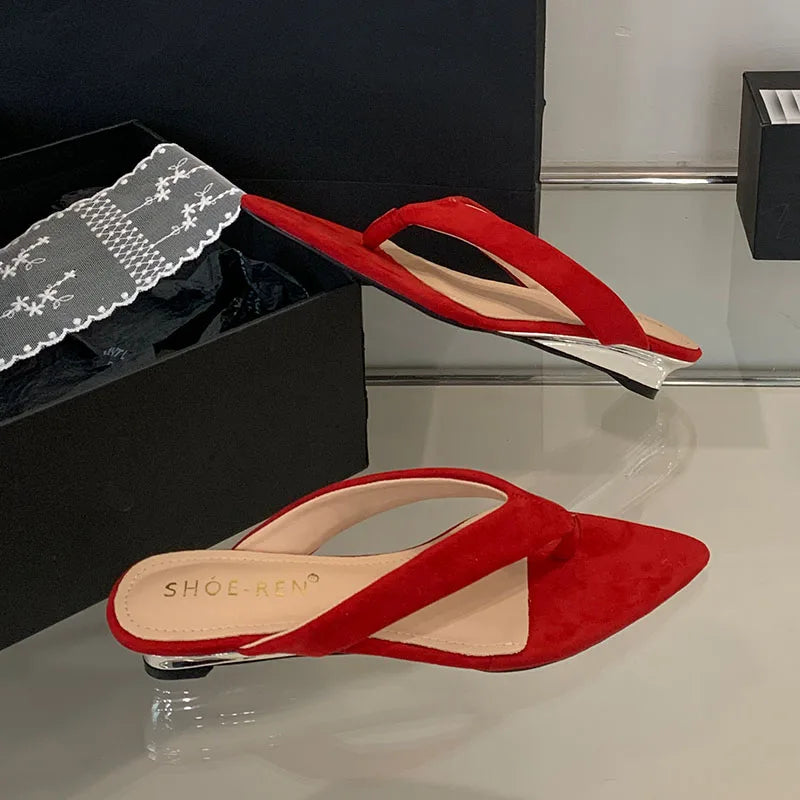 In Pointed Toe Wedges Slippers Flip flops Slides Low Heel Wedges Sandals