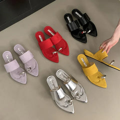 Metal Wedges Slippers Slides Sandals Flip flops Pointed Toe Heeled Slippers Wedges Shoes