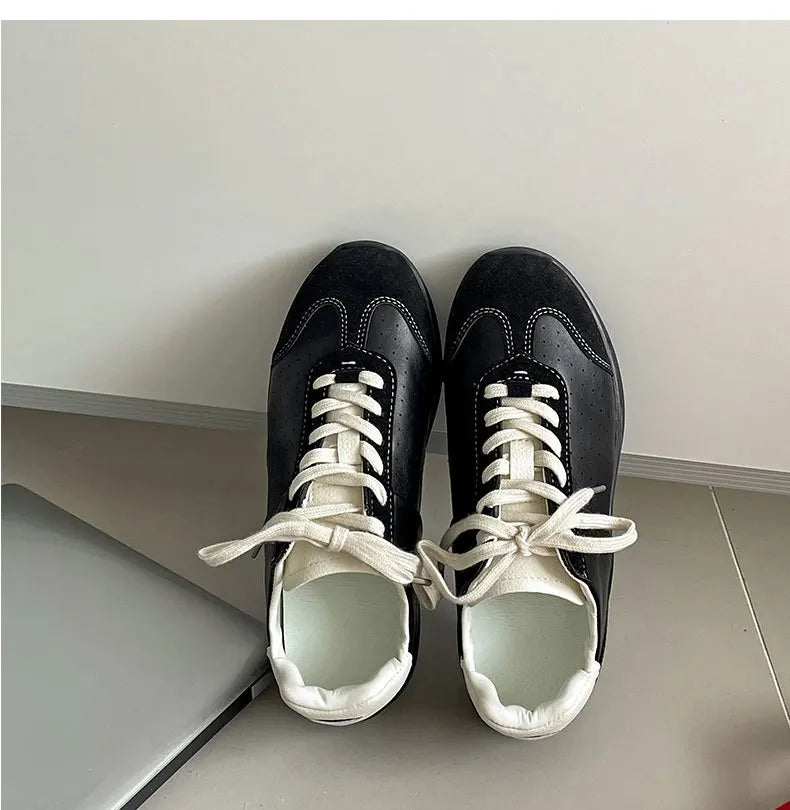 Retro Design Casual Flat Casual Sports Single Shoes Shallow Mouth Versatile Comfortable Lace Up Sneakers