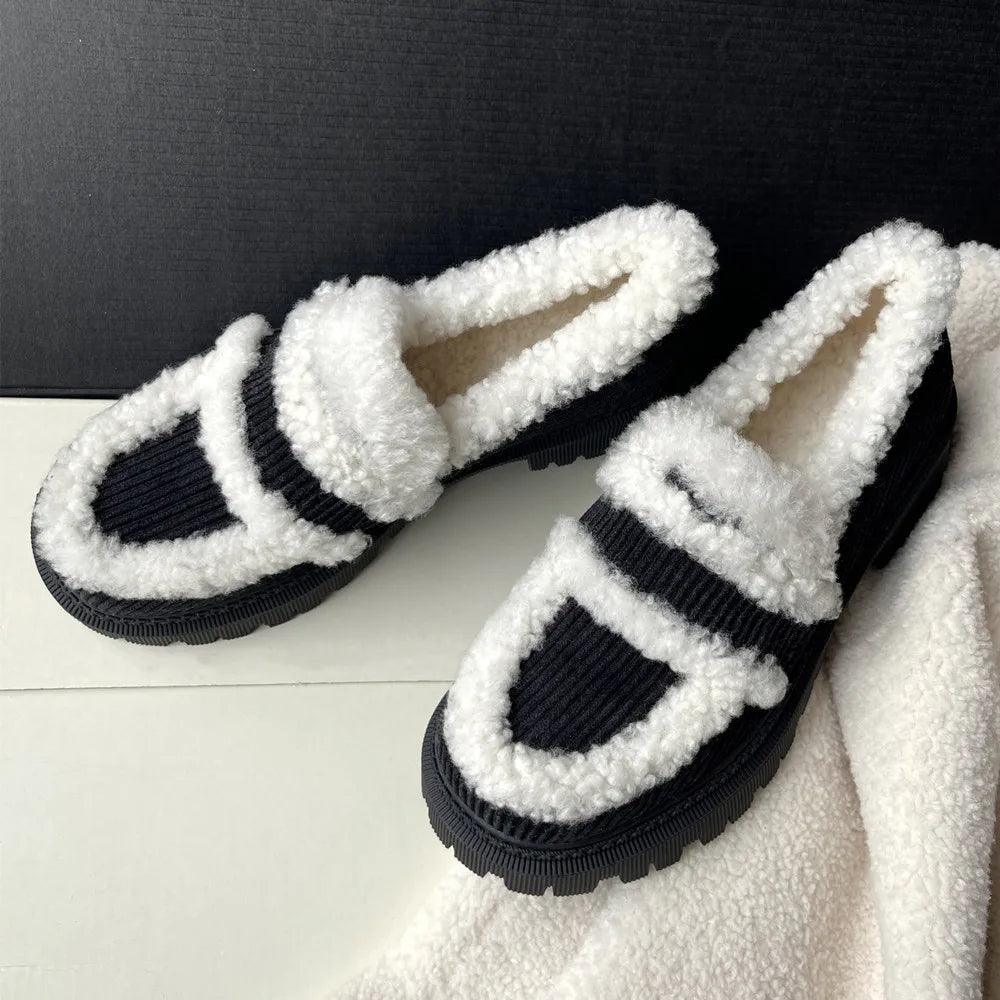 Thick Heels Round Toe Warm Shoes Woman Loafers Casual Office Lady Working Arrival