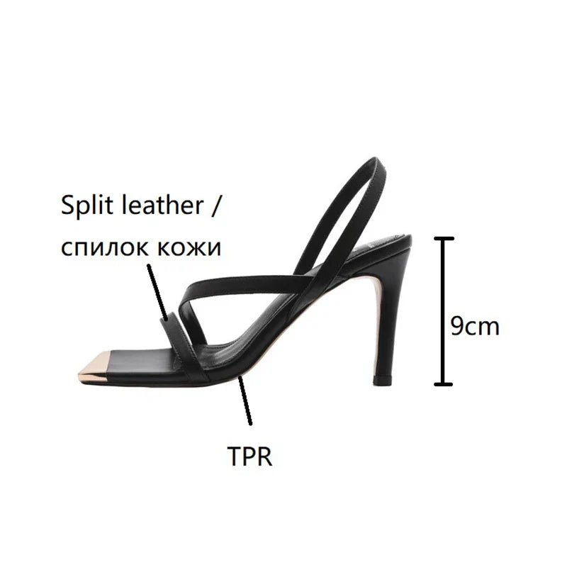 Open Toe Thin Heel Shoes Split Leather Shoes Band Sandals Super High Heel Shoes