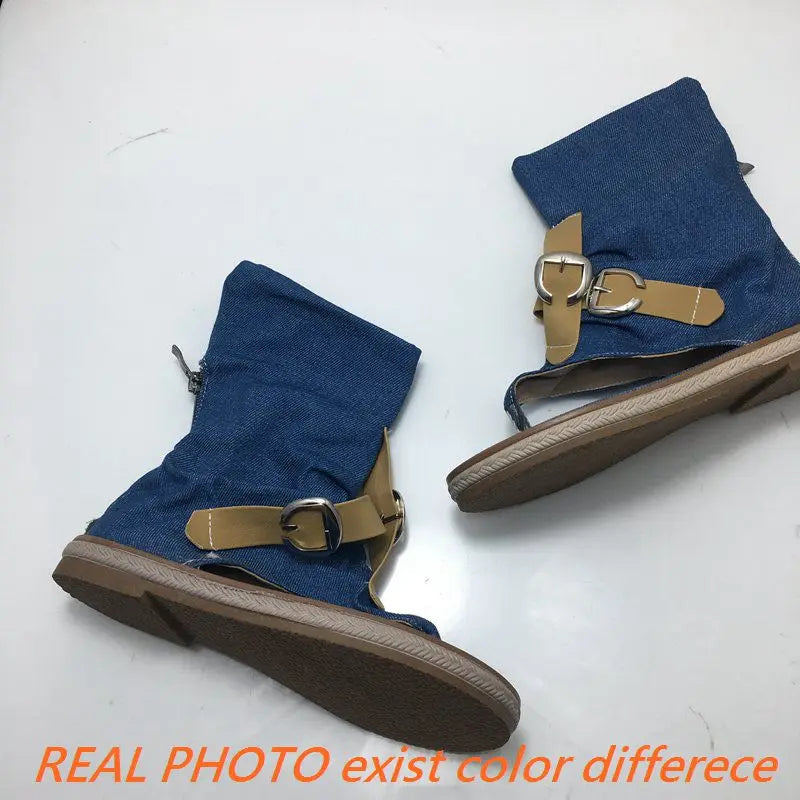 Blue Shoes Buckle Gladiator Sandals Jeans Boots booties sandalias Size 43