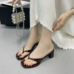 Heeled Slippers Shallow Square Heels Slippers Slides Flip flops Sandals