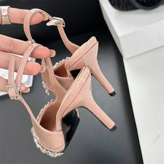 Rhinestone Buckle Strap Pointed Toe Thin High Heels Slingbacks Heels Sandals Party Prom Shoes