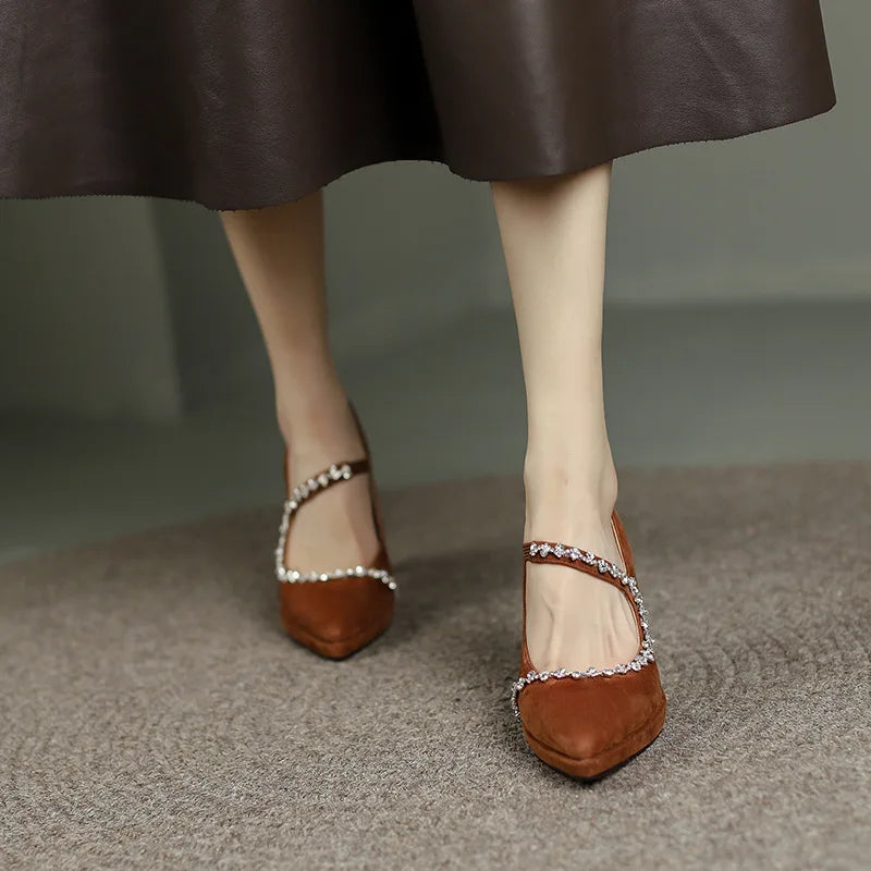 Pointed Toe Shallow Mouth Pumps Shoes Thick Heel Black Simple Work Shoes