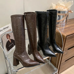 Knee High Boots Knight Long Booties Square High Heels Shoes Botas Mujer