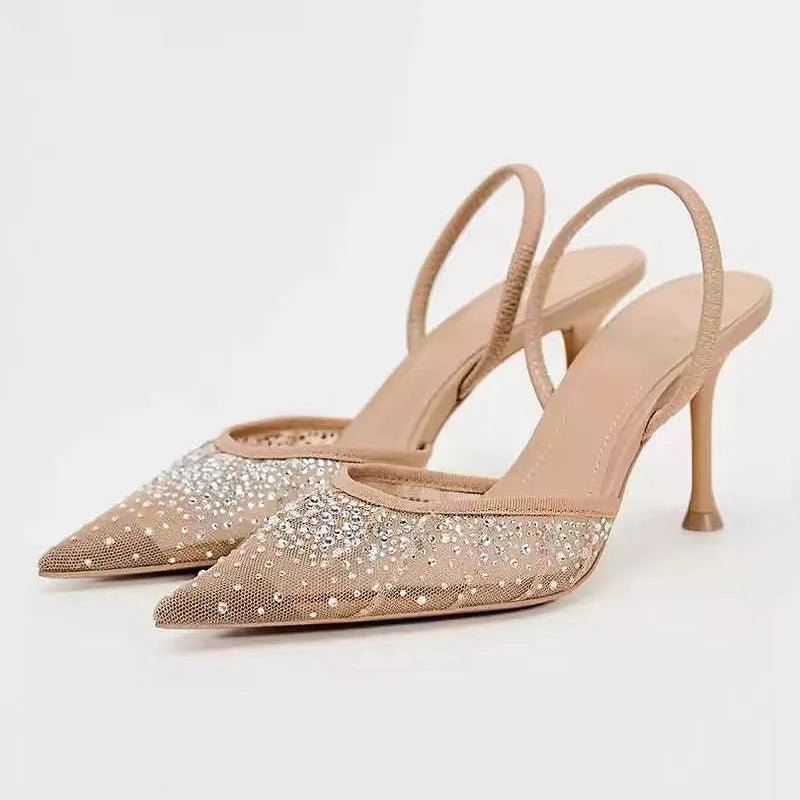 Cross Upper Pumps Slingbacks Point Head Spike Kitten Heels Sandals