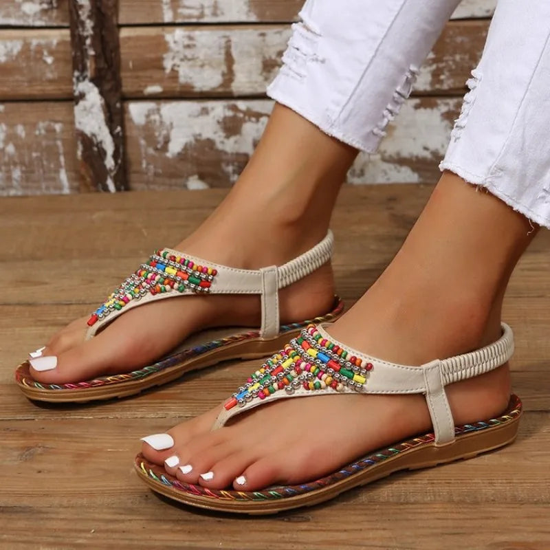 Bohemia Style Flat Heels Sandals Clip Toe Gladiator Sandals Woman Plus Size 43 Rome Beach Shoes Flip-Flops