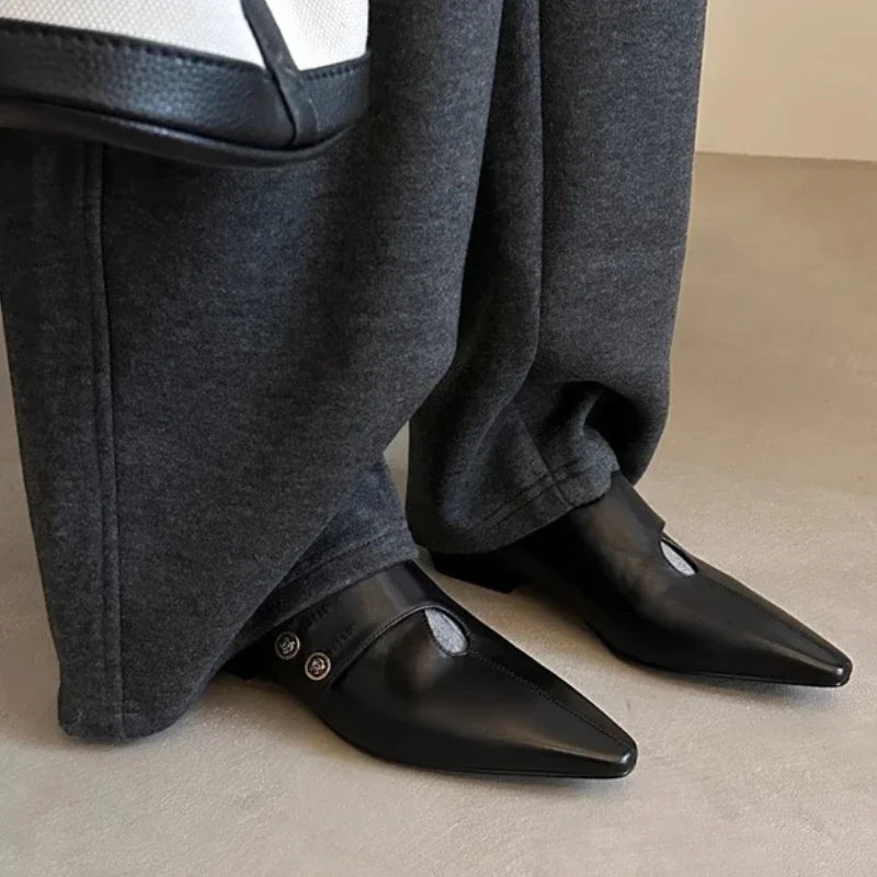 Low Heel Loafers Retro Pointed Toe British Style Small Leather Shoes Elegant Brand Mary Jane Shoes