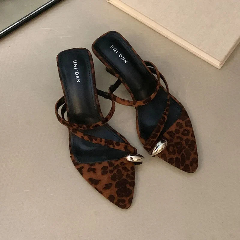 Metal Wedges Slippers Shoes Flip flops Footwear Pointed Toe Heeled Slippers Pumps Slides Shoes