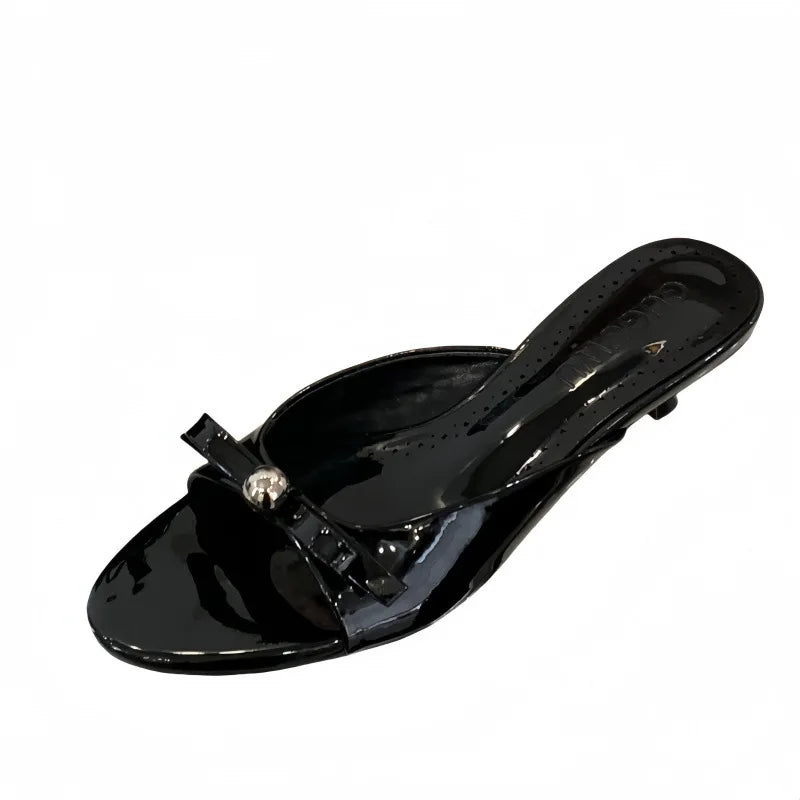 String Bead High-Heeled Shoes Ladys Slippers Outdoor Slides Pantofle Butterfly-Knot Low Rubber Flip Flops Hawaiian PU