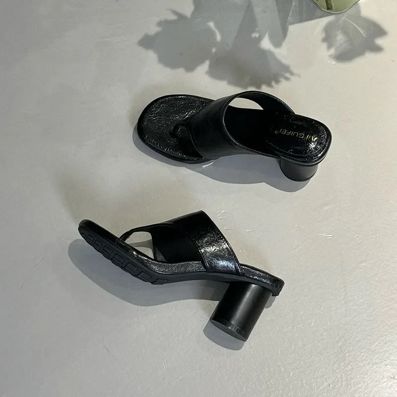 Red Footwear Round Heels Slippers Flip flops Elegant Heeled Sandals Slides