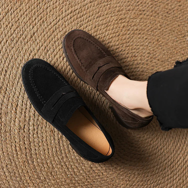 Kid Suede Penny Loafers Handmade Leisure Slip-on Creeper Flats Brown Size 34-43