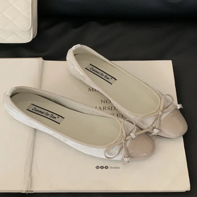 Comfortable Round Toe Flats Sweet Bow Brand Shoes Elegant Lace Shallow Ballet Shoes Zapatos Muje
